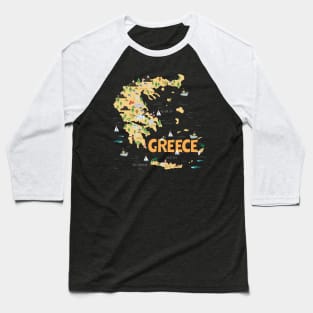 Greece Illustrated Map Baseball T-Shirt